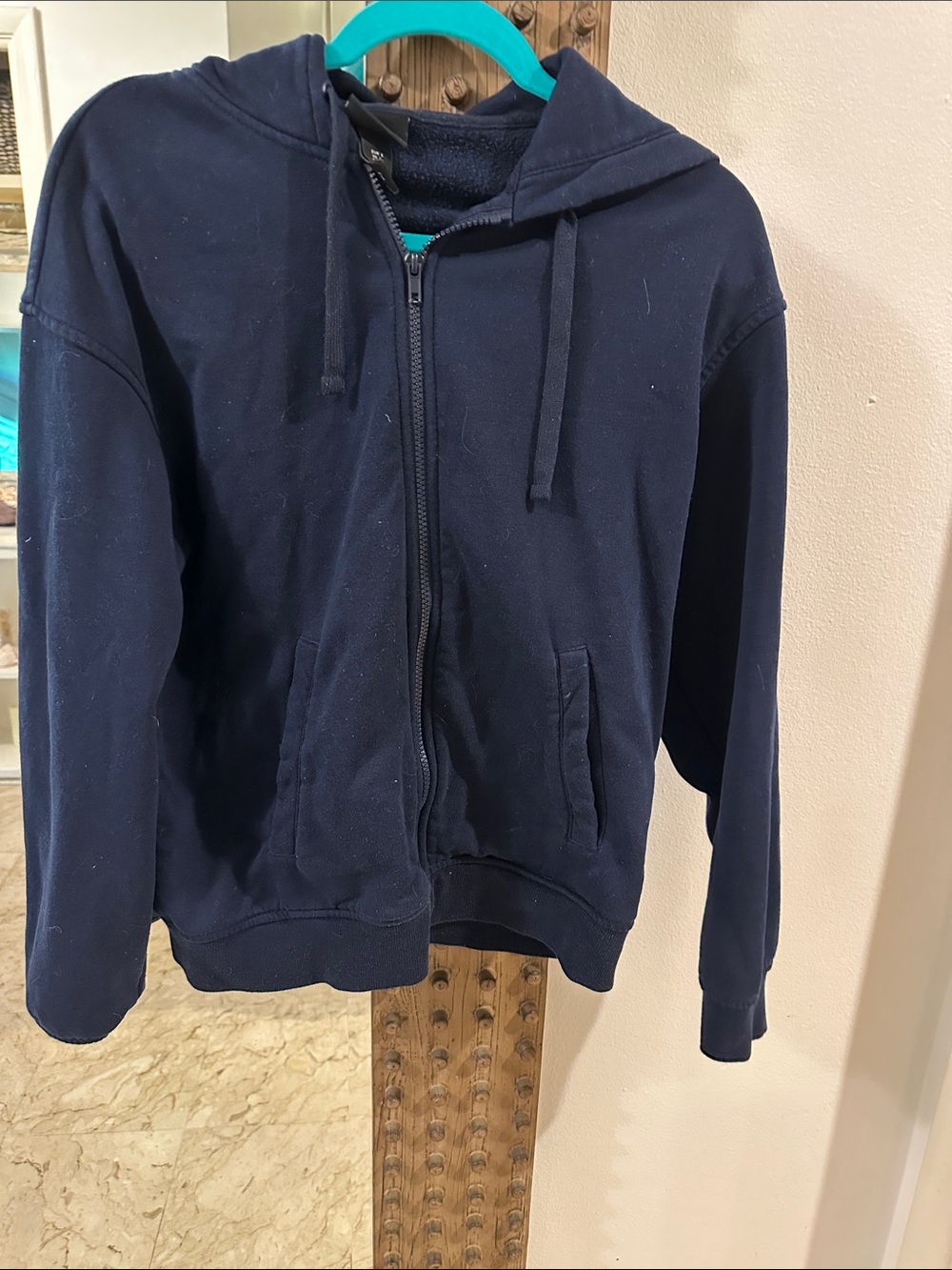 H&M Navy Zip-Up Hoodie with Hood and Pockets
